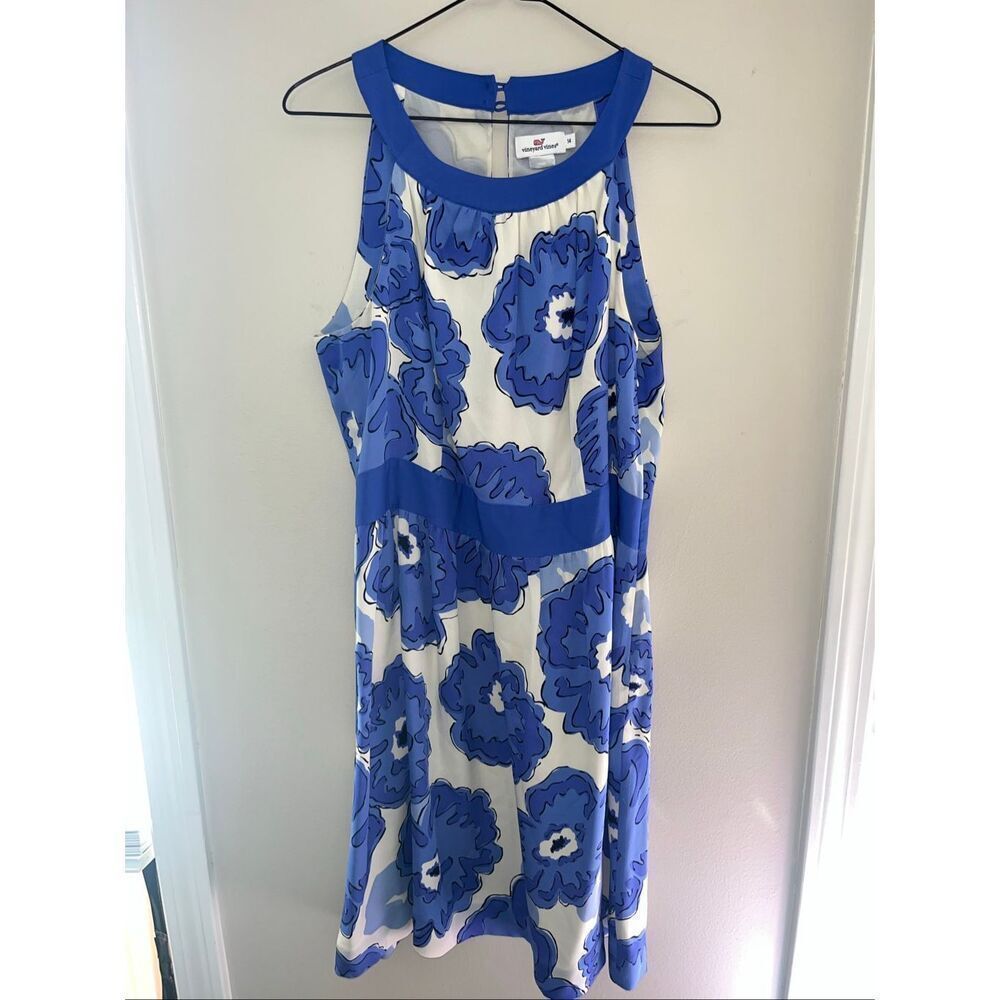 Vineyard Vines Blue White Floral Silk A Line Dress Size 14 Sleeveless